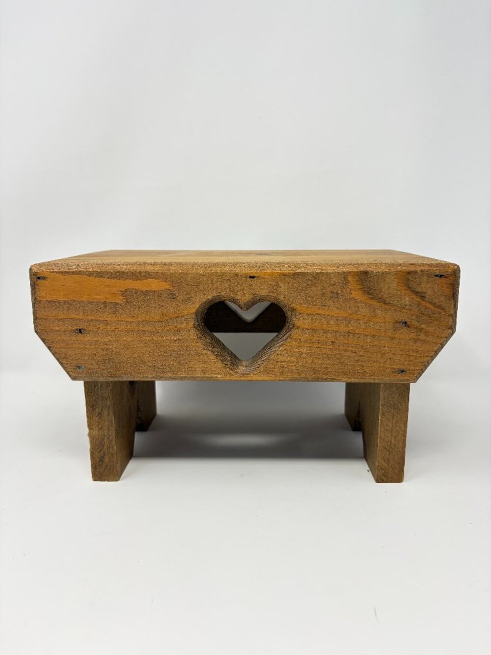 Handmade Heart Cut Out Step Stool Wooden Country Decor Plant Stand 6" Cottage